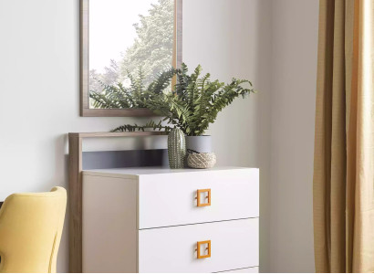 Group Chest of drawers with Mirror Chests of drawers Wood White Children's room Wardrobe Set